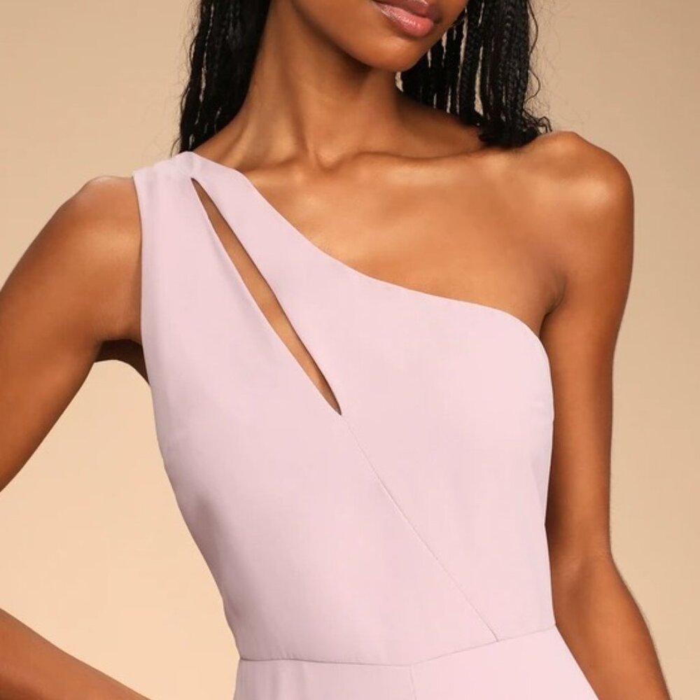 Lulus Sights On Me Lilac One-Shoulder Cutout Wide-Leg Jumpsuit size S
